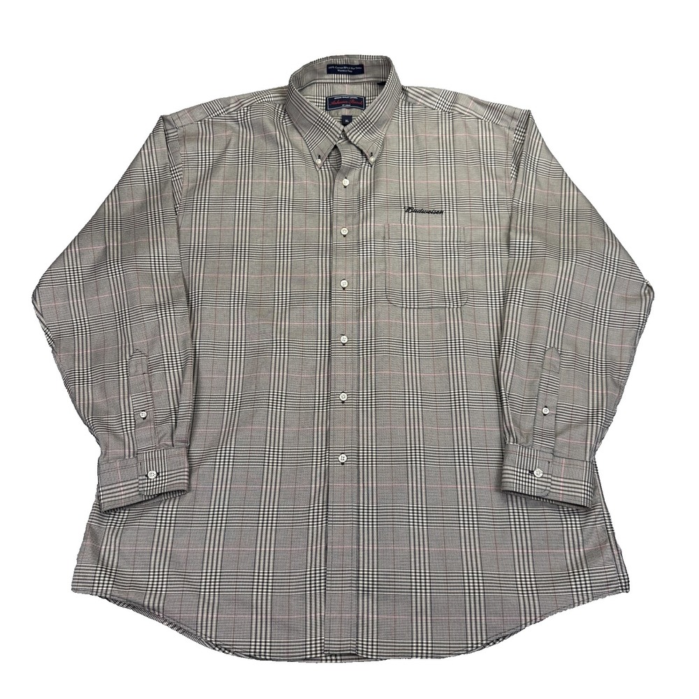 Budweiser Mens Button Up Shirt Size XL Casual 80's Cotton Plaid Anheuser Busch